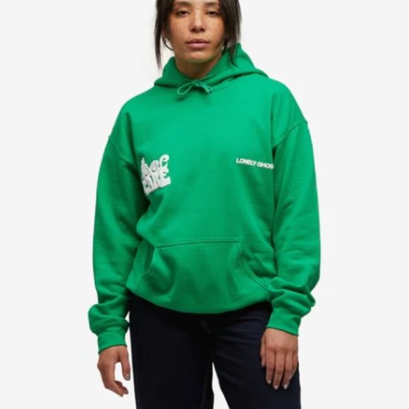 Lonely Ghost Cool To Care Swirly Heavyweight Hoodie Sweatshirt | Green | … - Picture 3 of 11